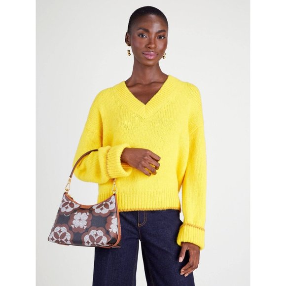 New Kate Spade Spade Flower Monogram Coated Canvas Medium Crossbody Black Multi - Picture 4 of 6